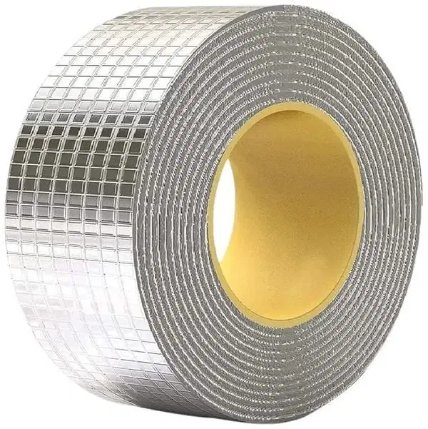 Silver aluminum foil sealing tape roll with grid texture and yellow inner core