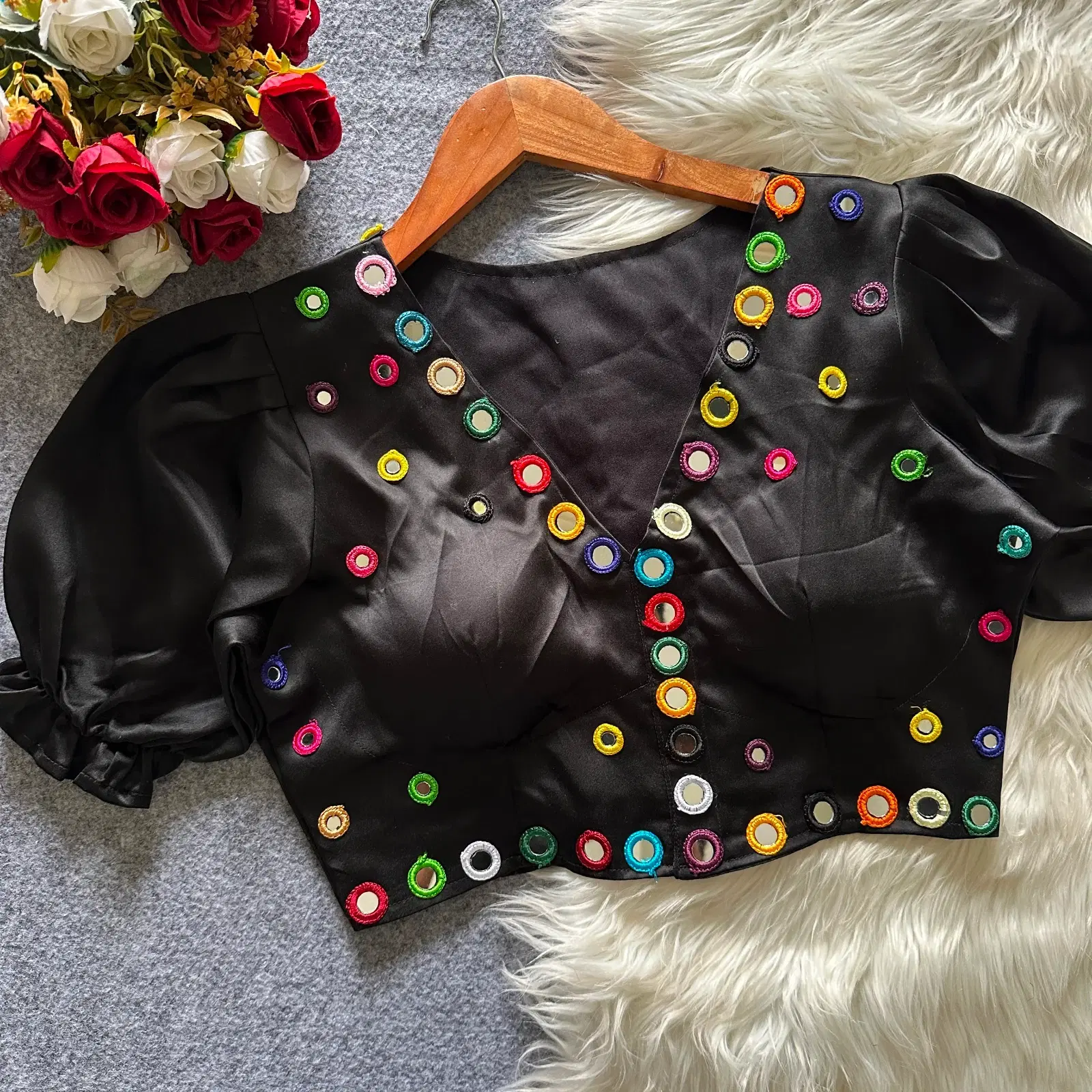 Women’s  Mirror Work Puff Sleeve Blouse