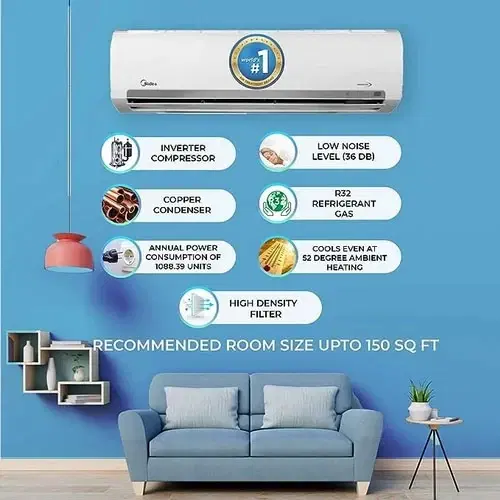 Midea 1 Ton Inverter Split AC with Copper Condenser and High Density Filter
