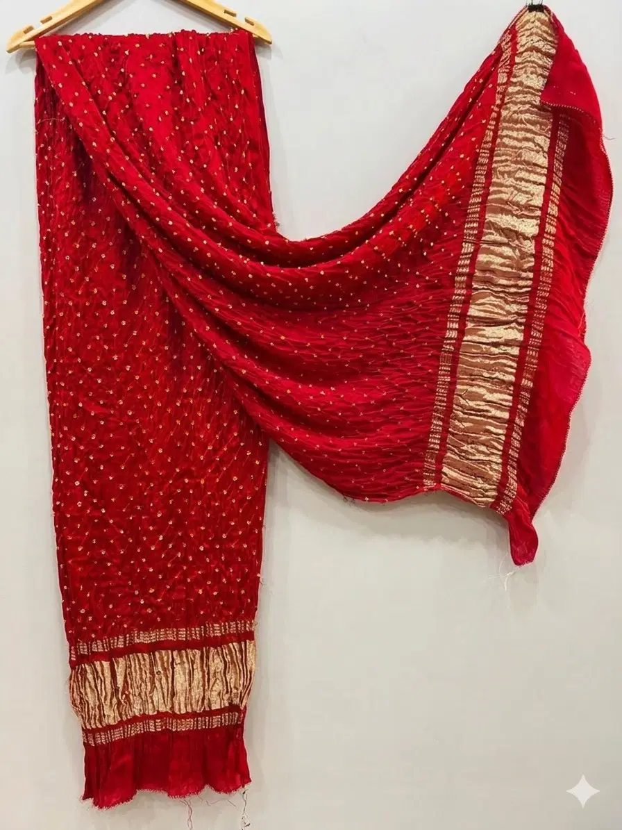 Red Traditional Embellished Dupatta with Gold Border