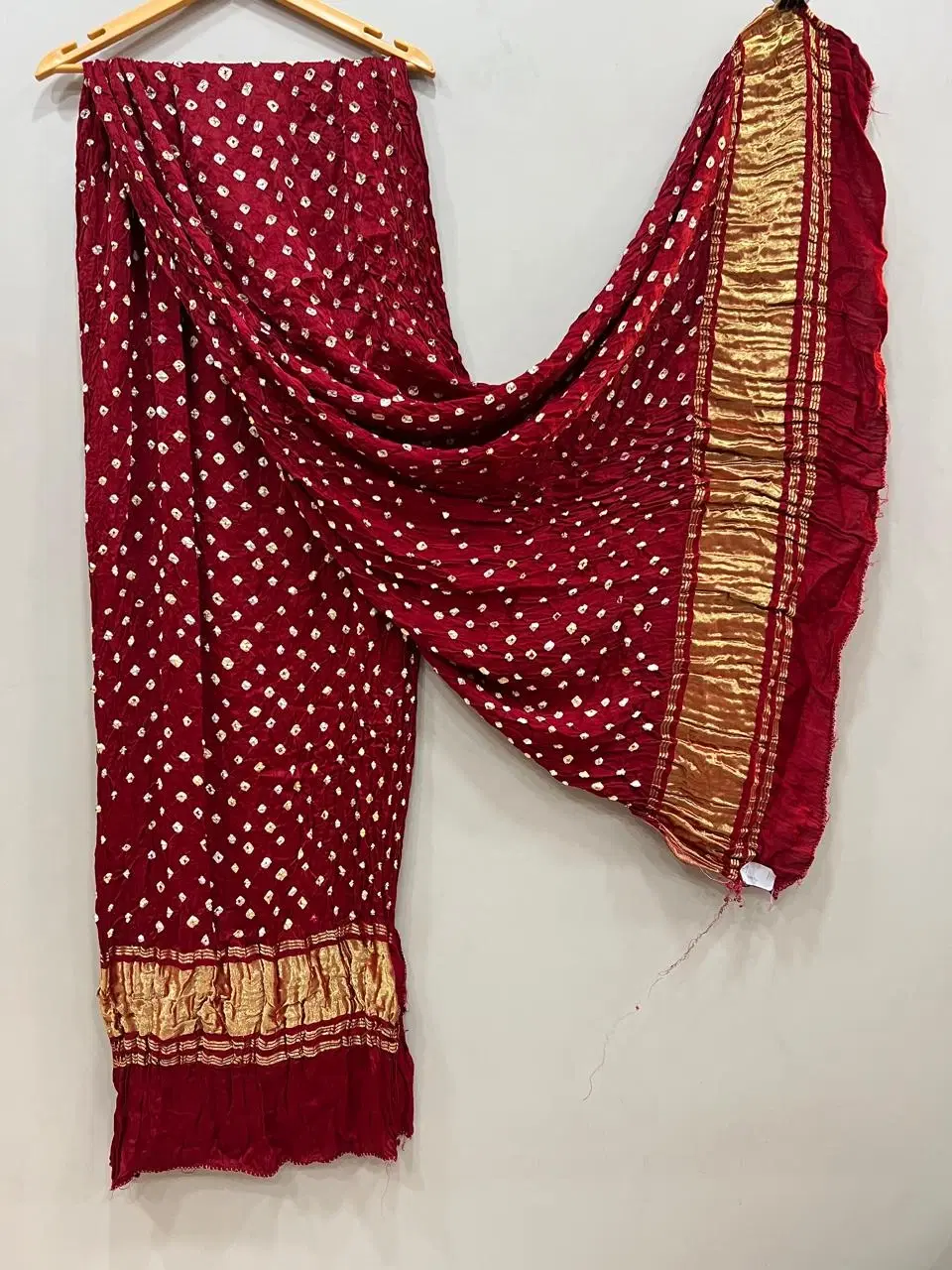 Traditional Red Bandhani Dupatta with Golden Border
