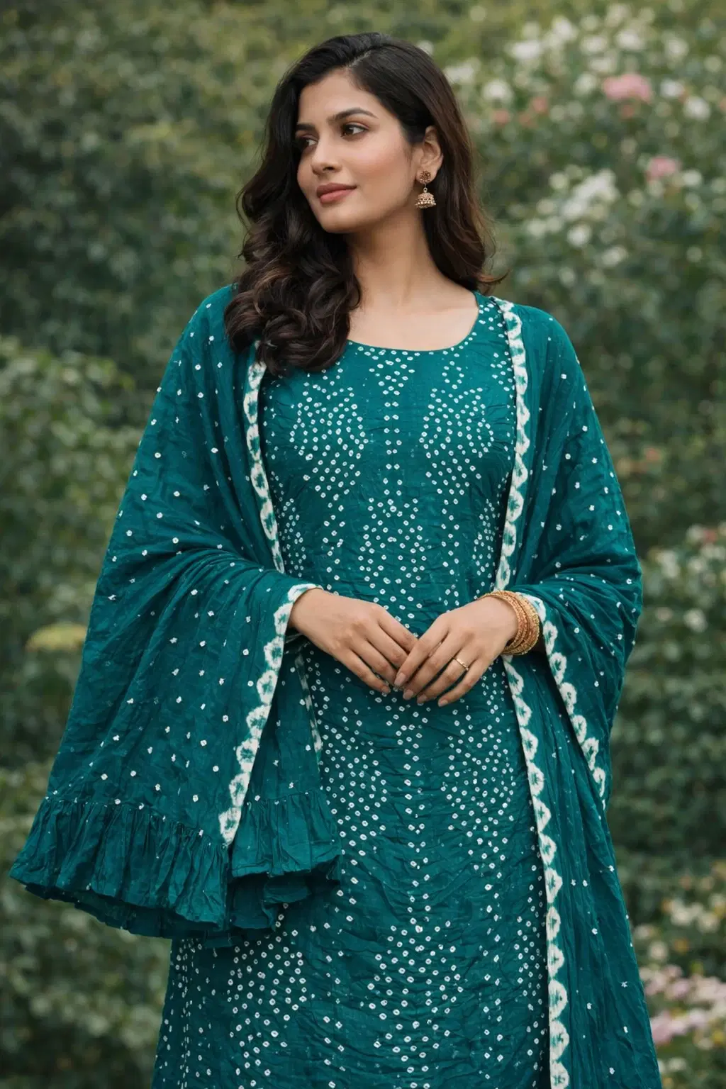 Teal Printed Traditional Indian Kurti and Dupatta Set