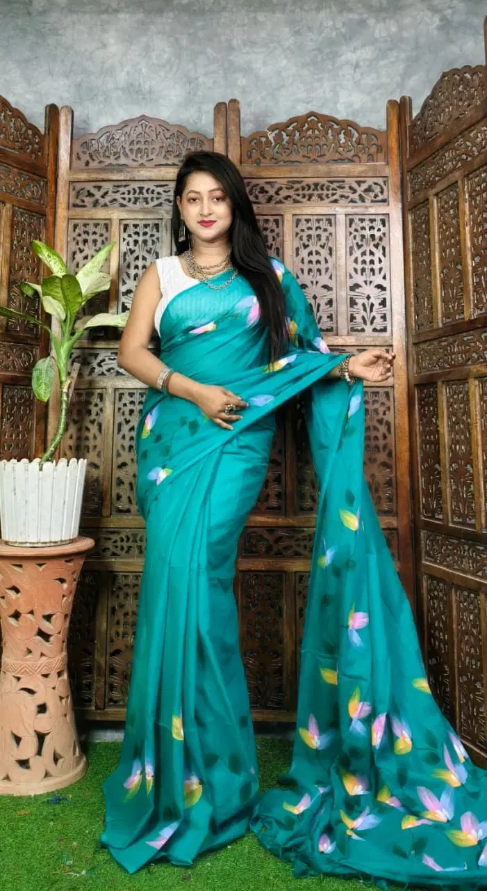 Hand painted Pure Mul cotton sarees