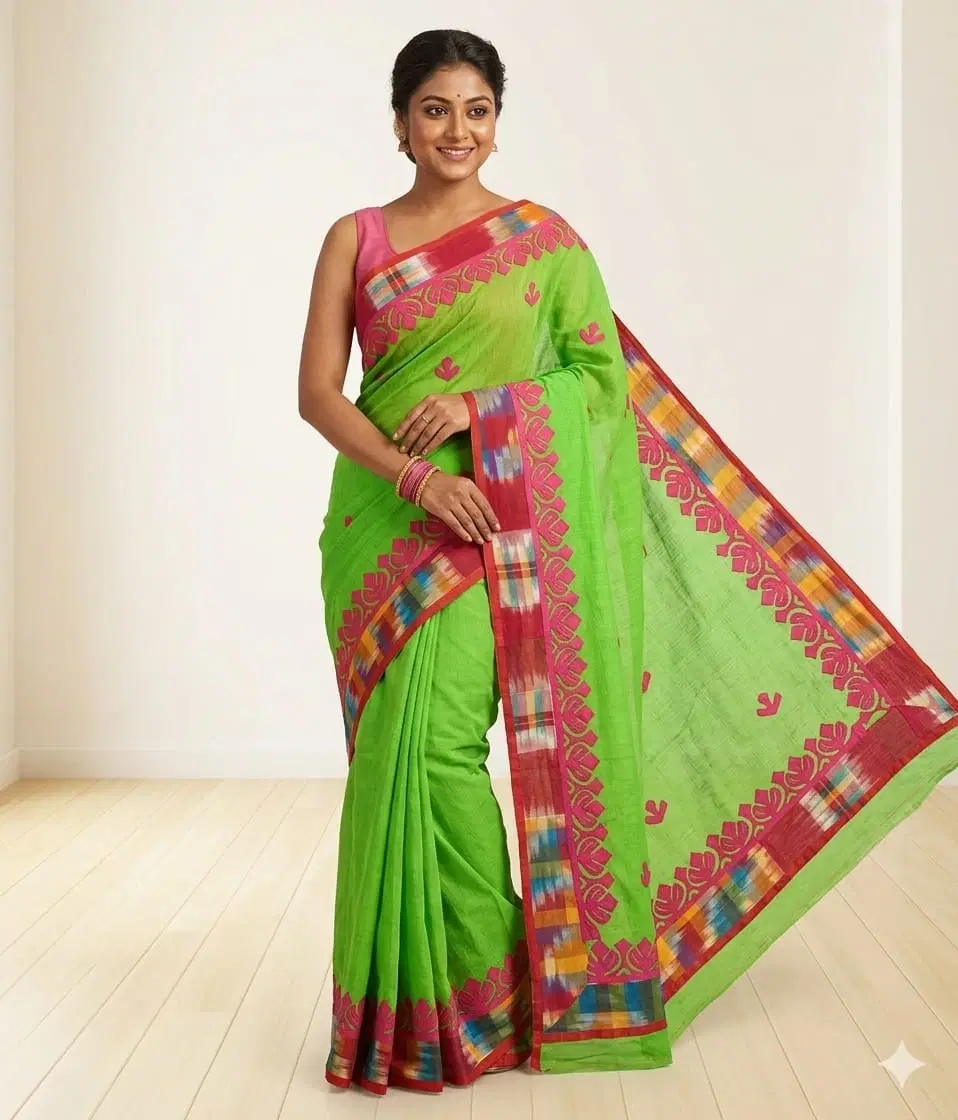 Elegant Green Embroidered Saree