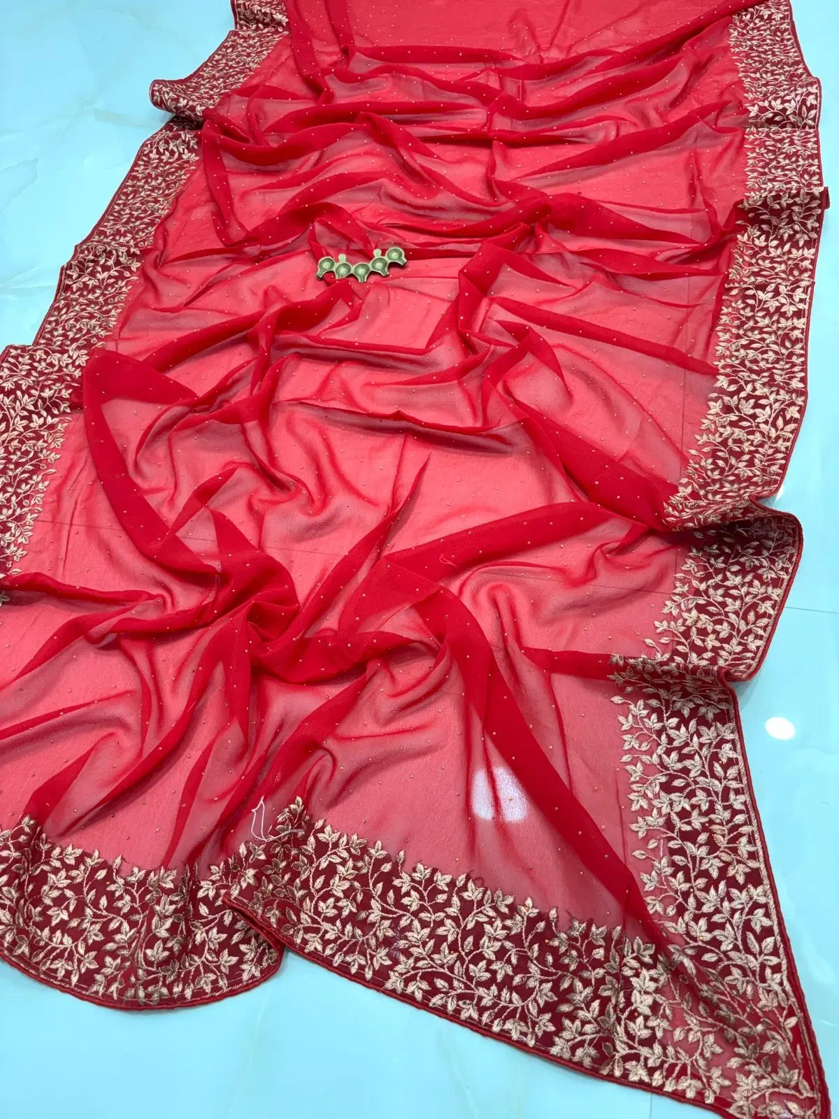 Embroidered Sheer Pink Saree with Floral Border
