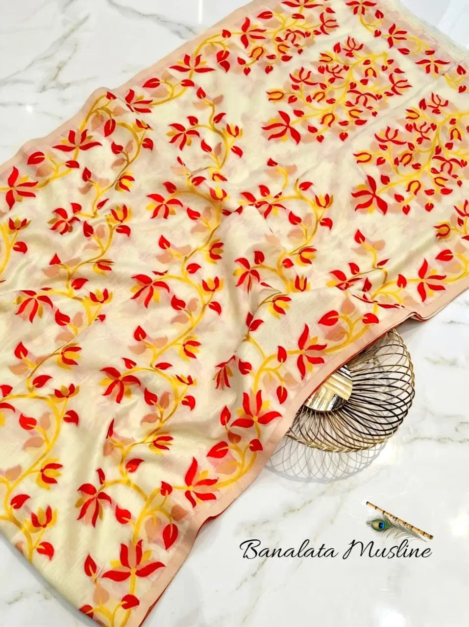 Women's Banalata Muslin Floral Printed Saree
