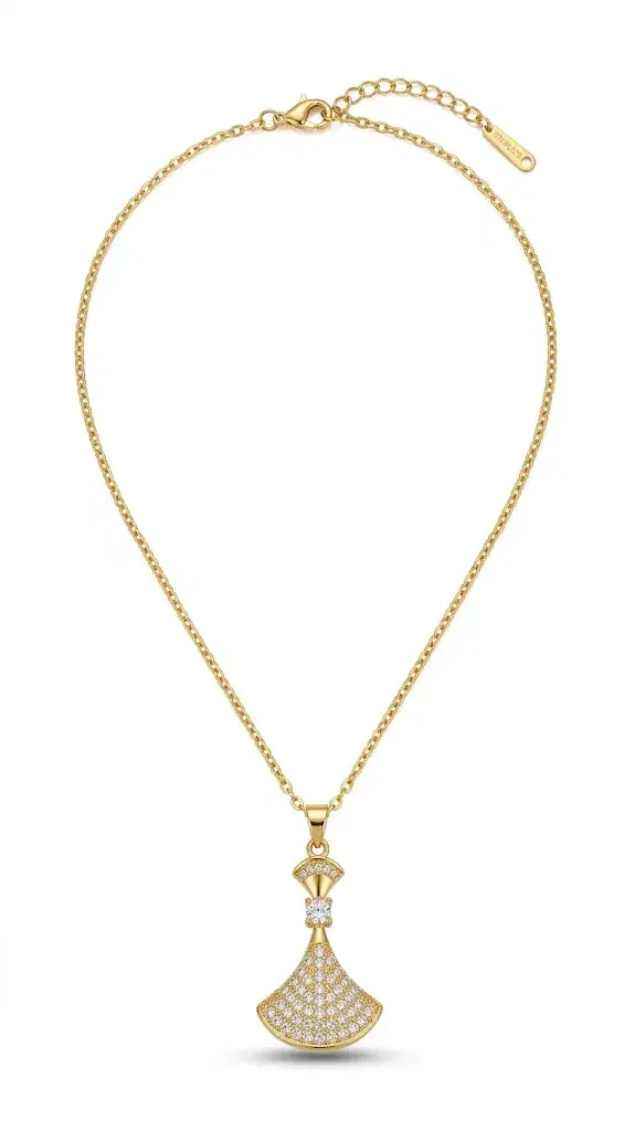 Gold-Tone Crystal Fan Pendant Necklace