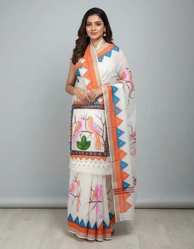 Kerala Cotton Saree with Hand Paint with Blouse Piece