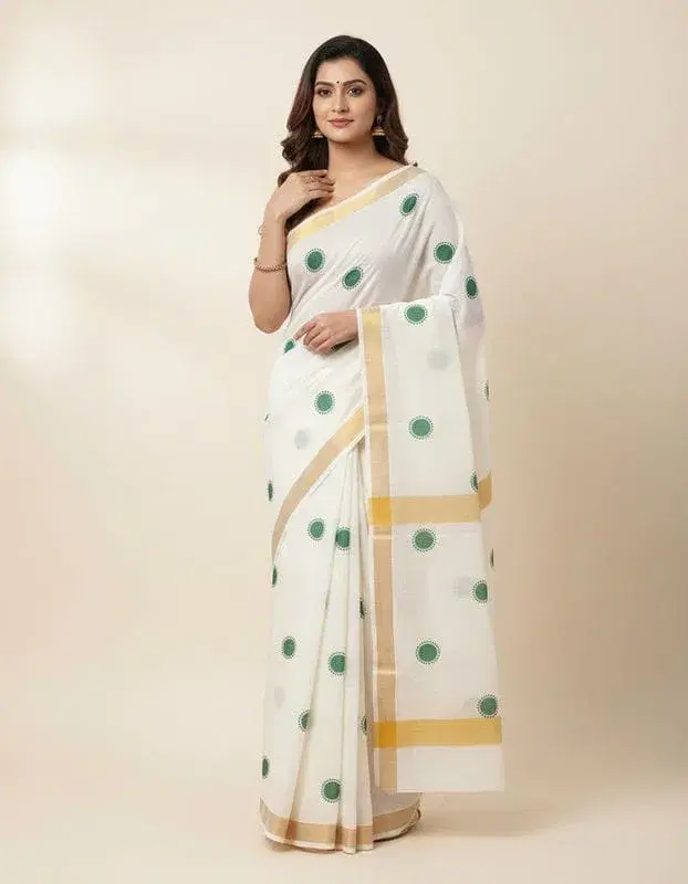 Kerala Cotton Saree with Hand Paint with Blouse Piece