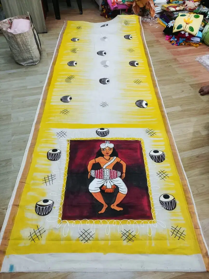 Handpainted Tribal Art Yellow Saree