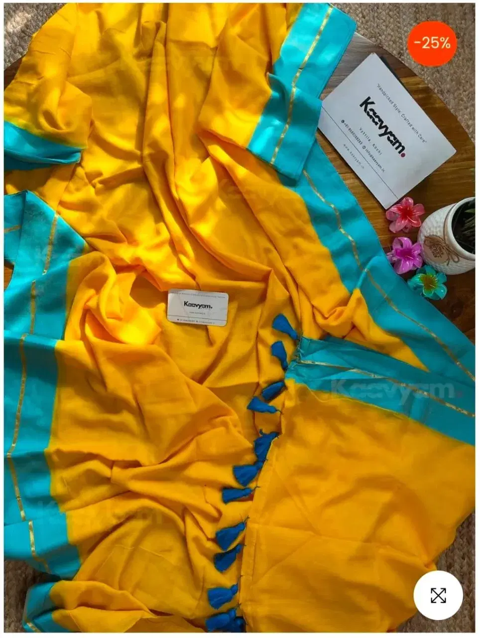 Women's Yellow Saree with Blue Border