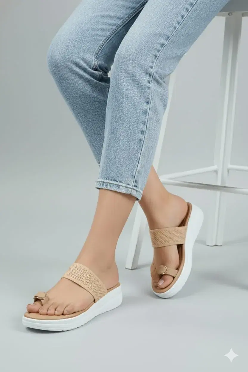 Women’s Golden anguthi Toe-Ring Platform Slide Sandals