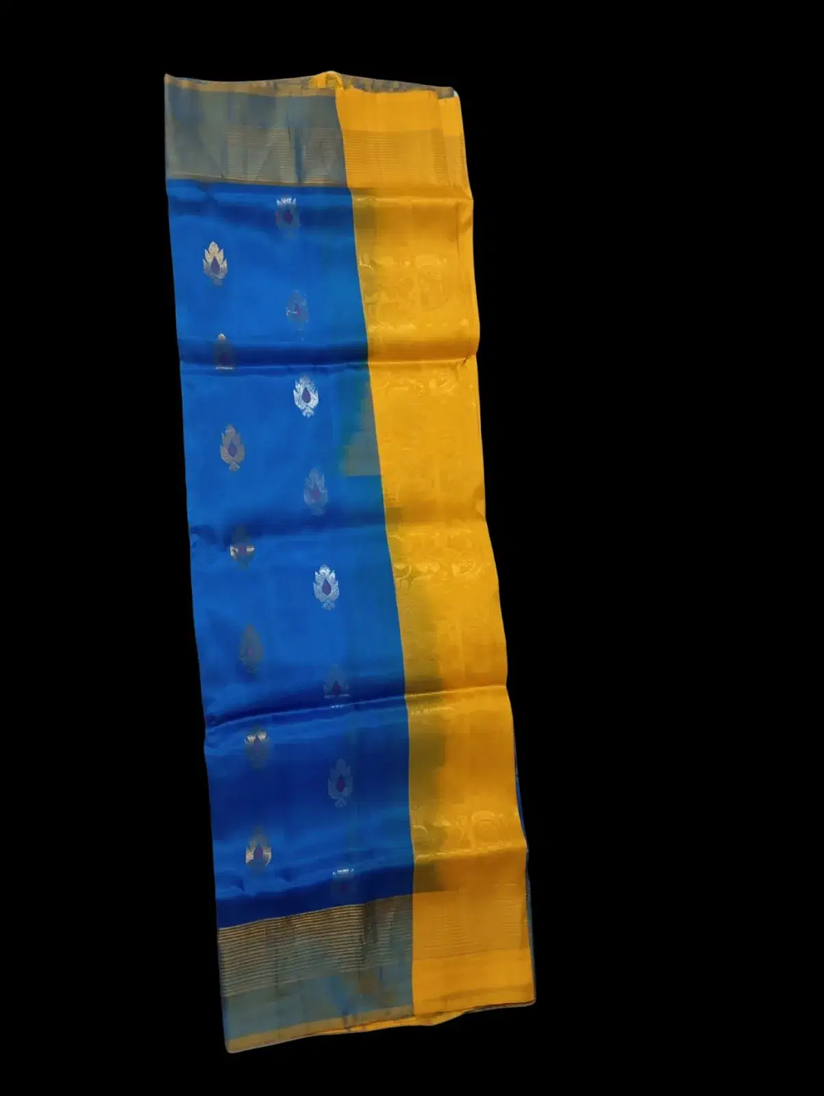 Blue and Mustard Kanchi Pure Silk Saree with Zari Border