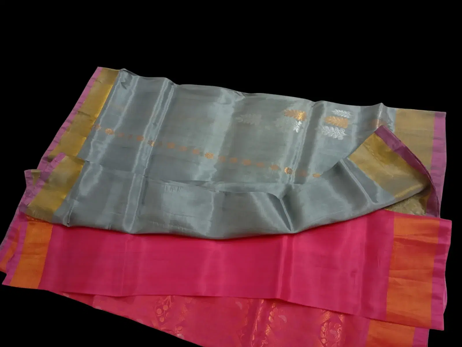 Kanchi Pure Silk Saree with Grey Body and Pink Gold Border