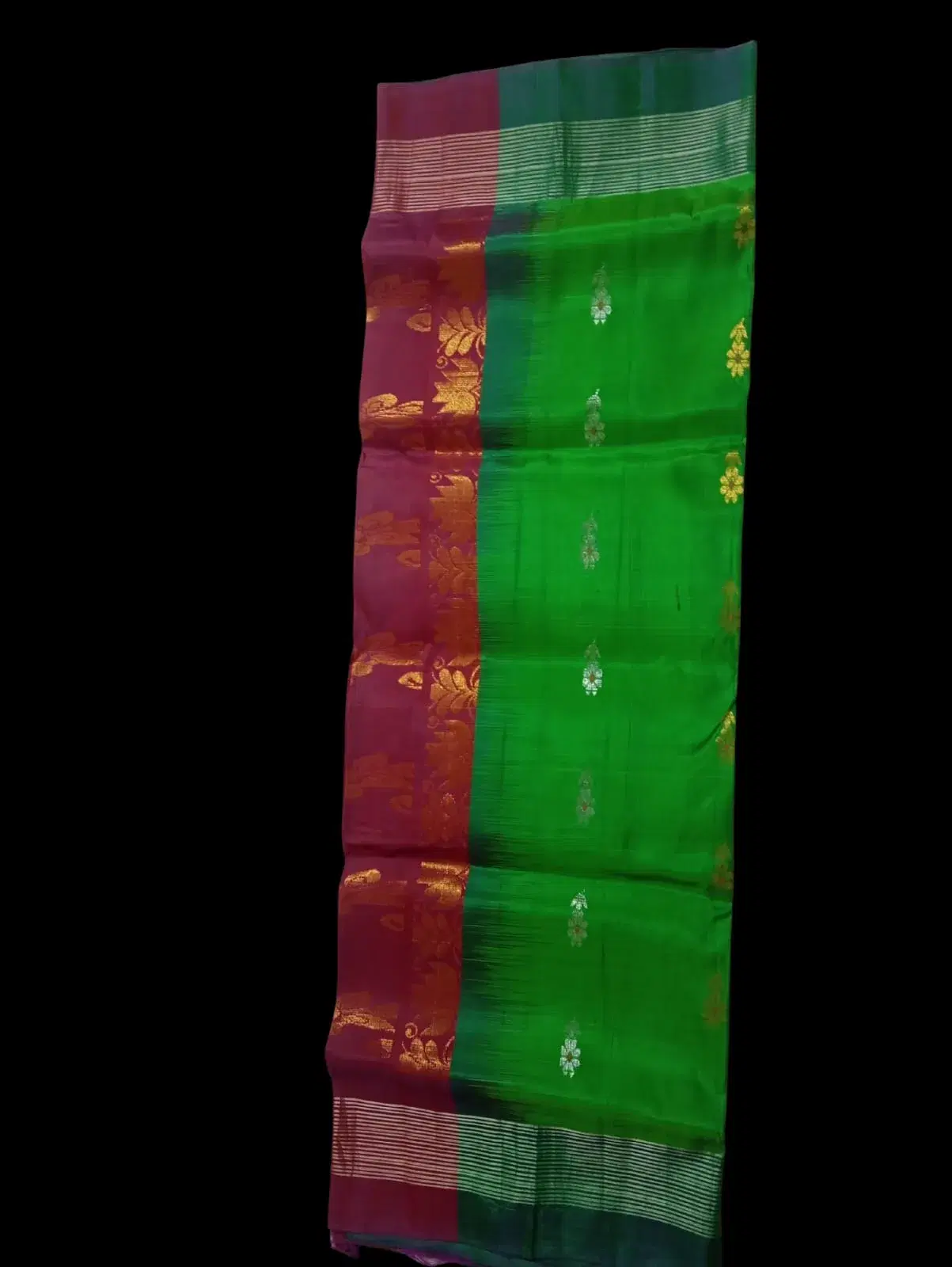 Green Kanchipuram Pure Silk Saree with Maroon Zari Border