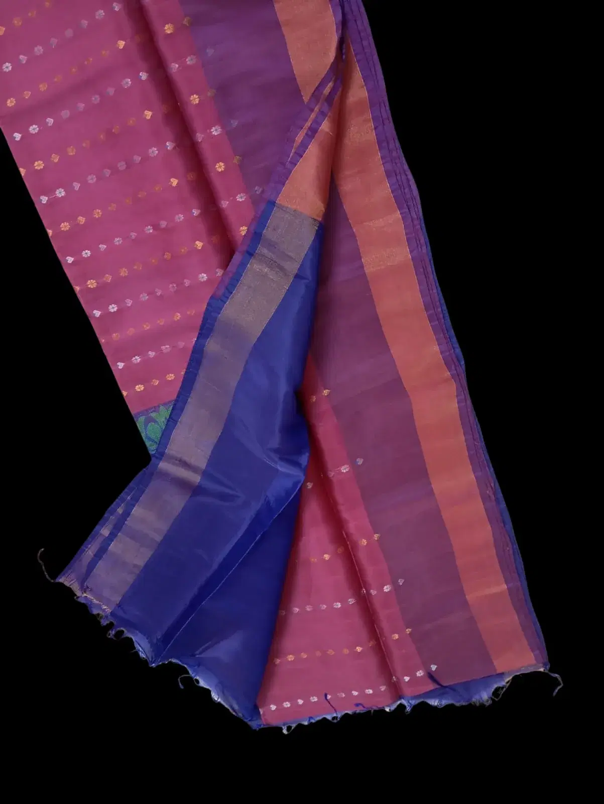 Pink and Blue Pure Silk Saree with Zari Border