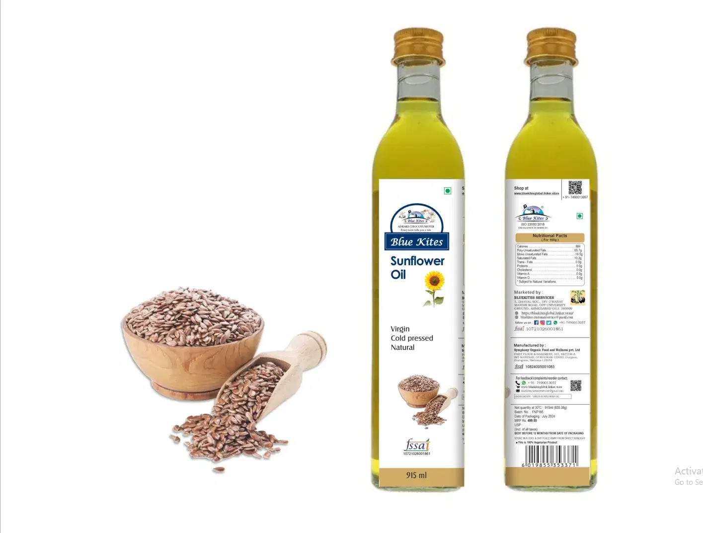 Blue Kites Virgin Cold Pressed Sunflower Oil 915 ml
