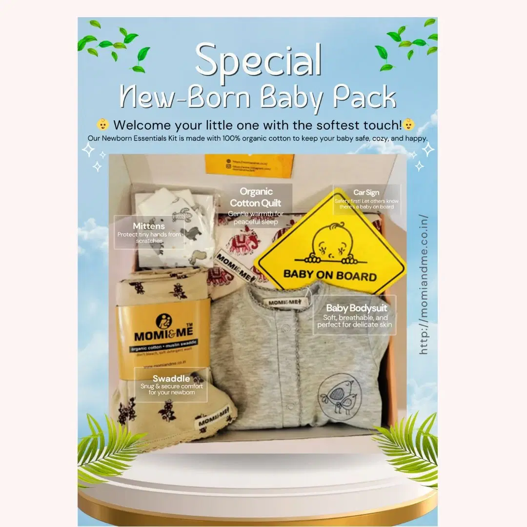 MOMI&ME The Welcome Sweet Baby - A Perfect Congratulatory Gift for New Parents! | The Momiandme NewBorn Gift Box | Gift Hamper| Unisex Clothing Set | Infants Essentials | Baby Shower | 5 piece set | For BabyBoy and BabyGirl