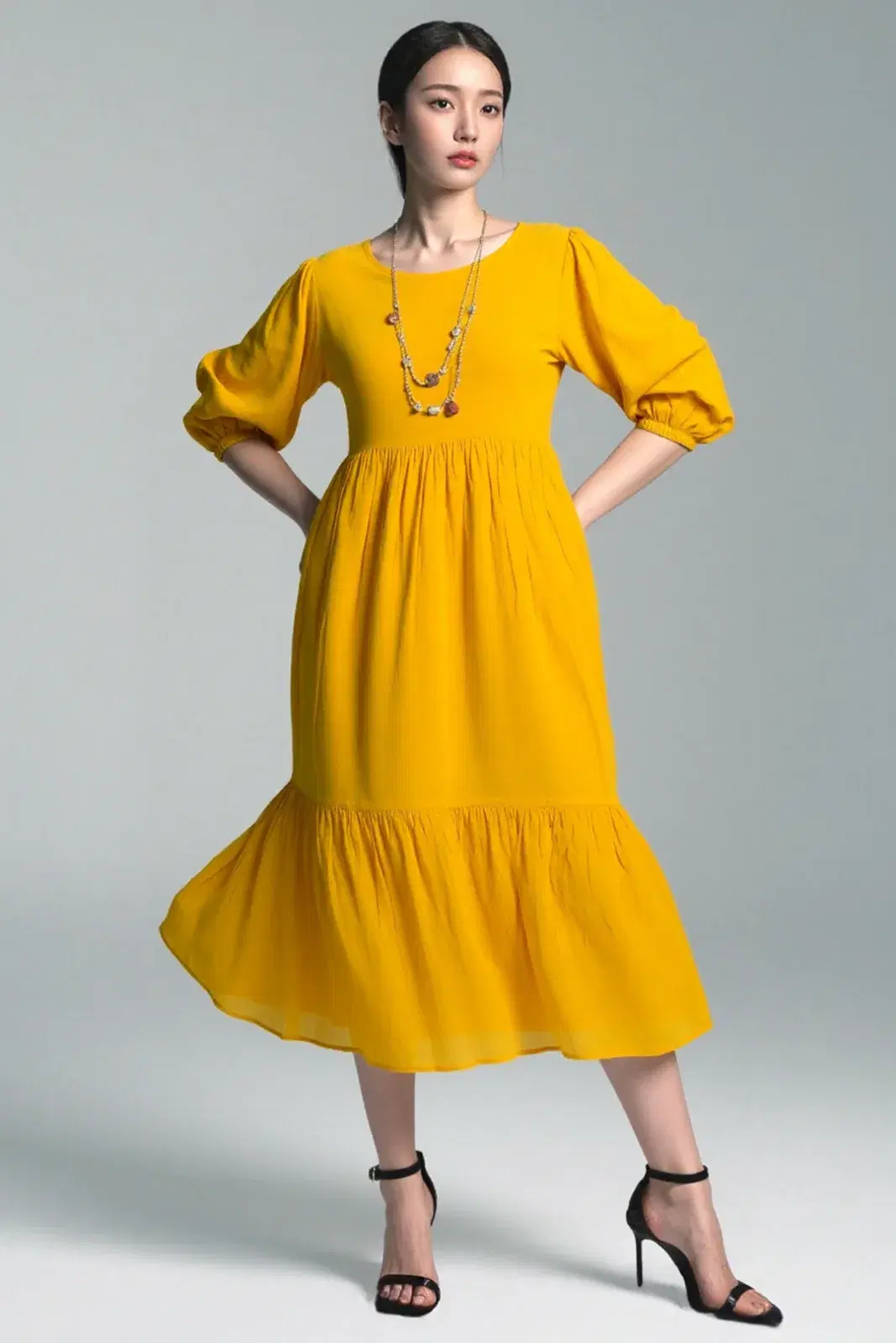 Women's  Sage Yellow Rayon Dress with Pockets