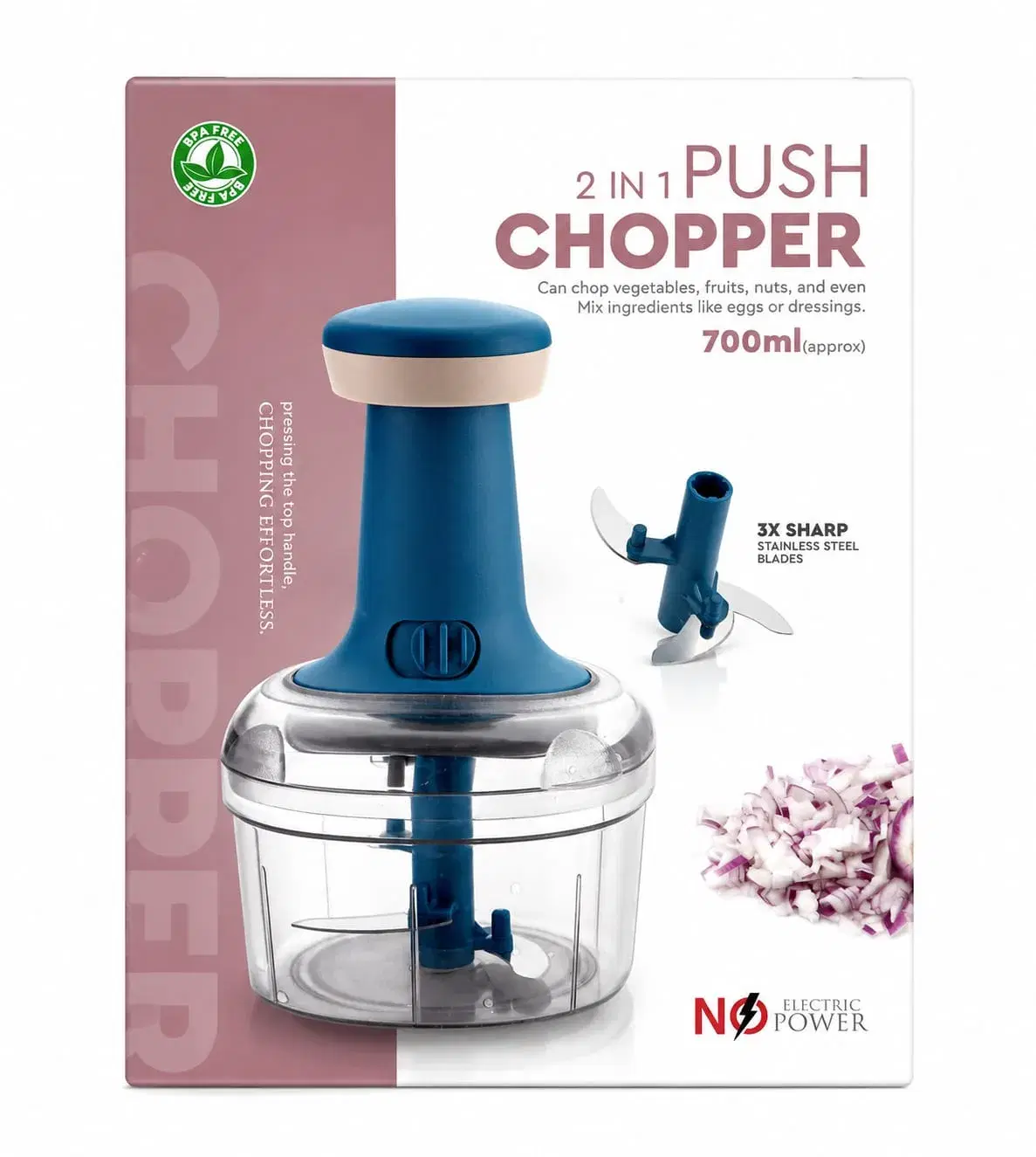 2-in-1 Push Chopper Manual Vegetable Chopper 700ml