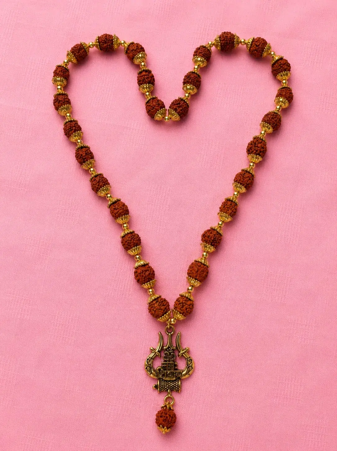 Rudraksha Beaded Trishul Pendant Necklace