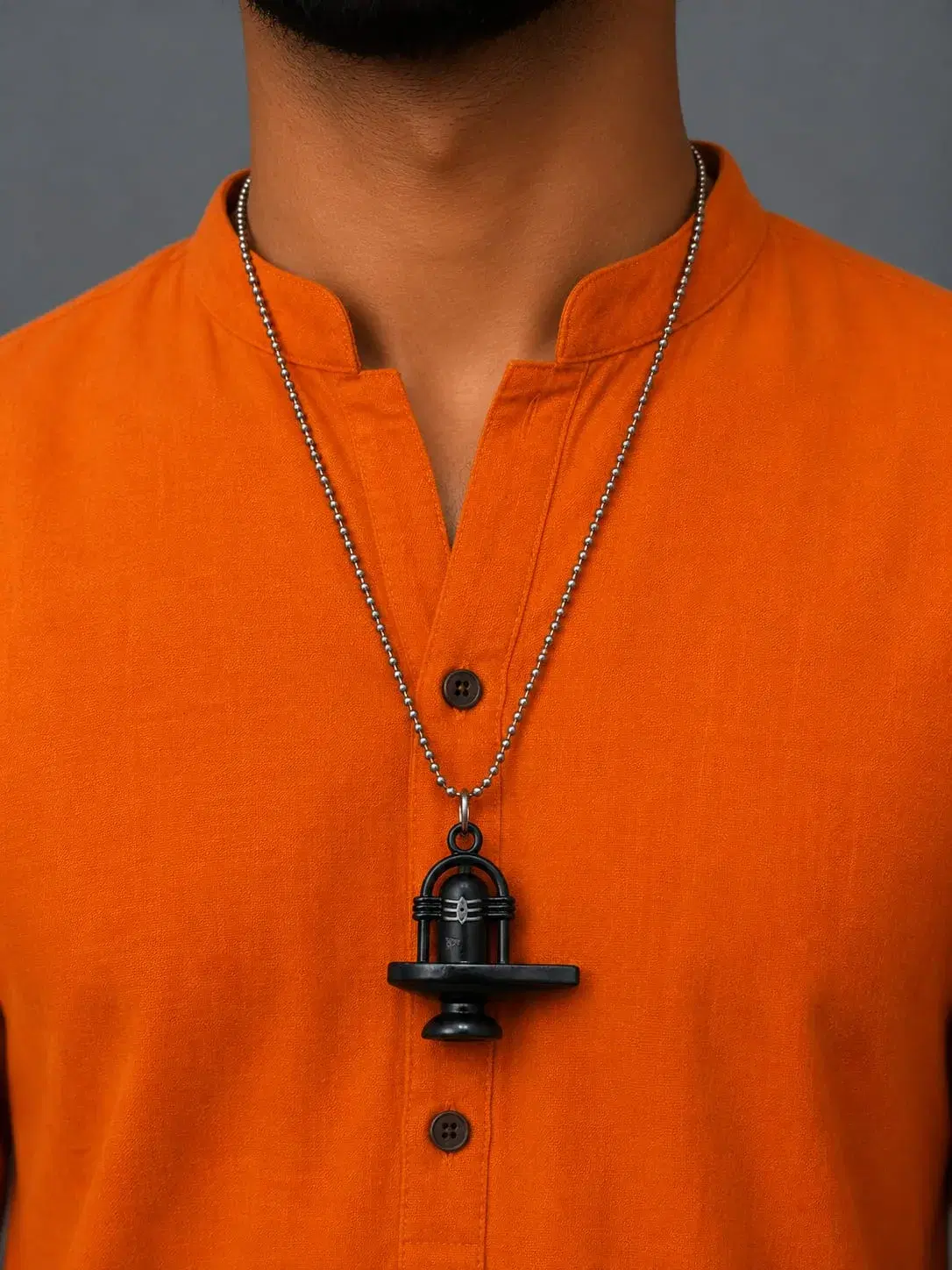 Black Shivling Pendant Beaded Chain Necklace