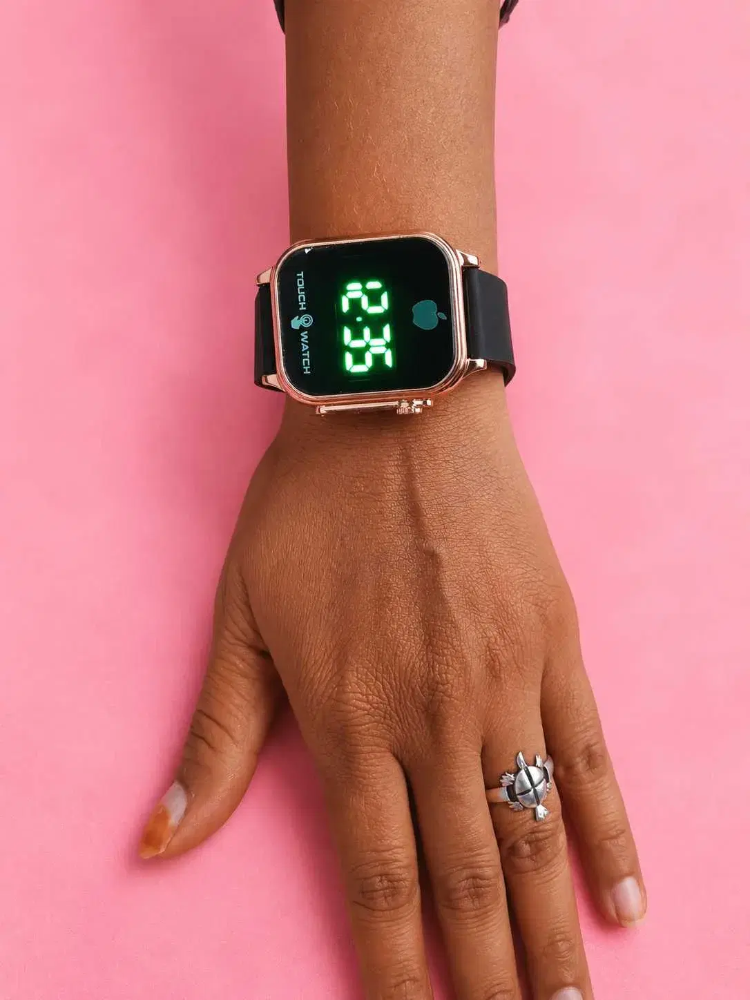 Unisex LED Touch Digital Wrist Watch with Black Silicone Strap