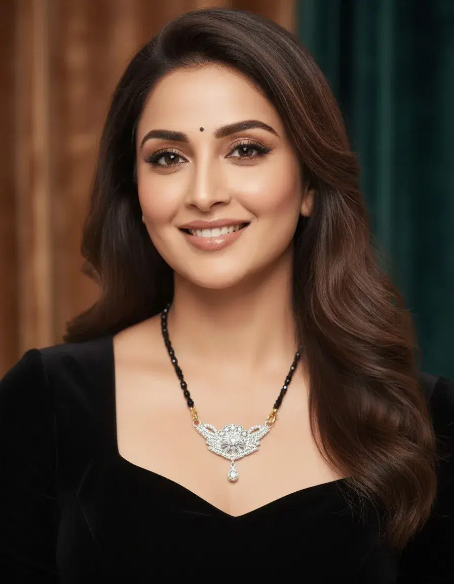 Women's Black Beaded Mangalsutra Necklace with Stone Pendant