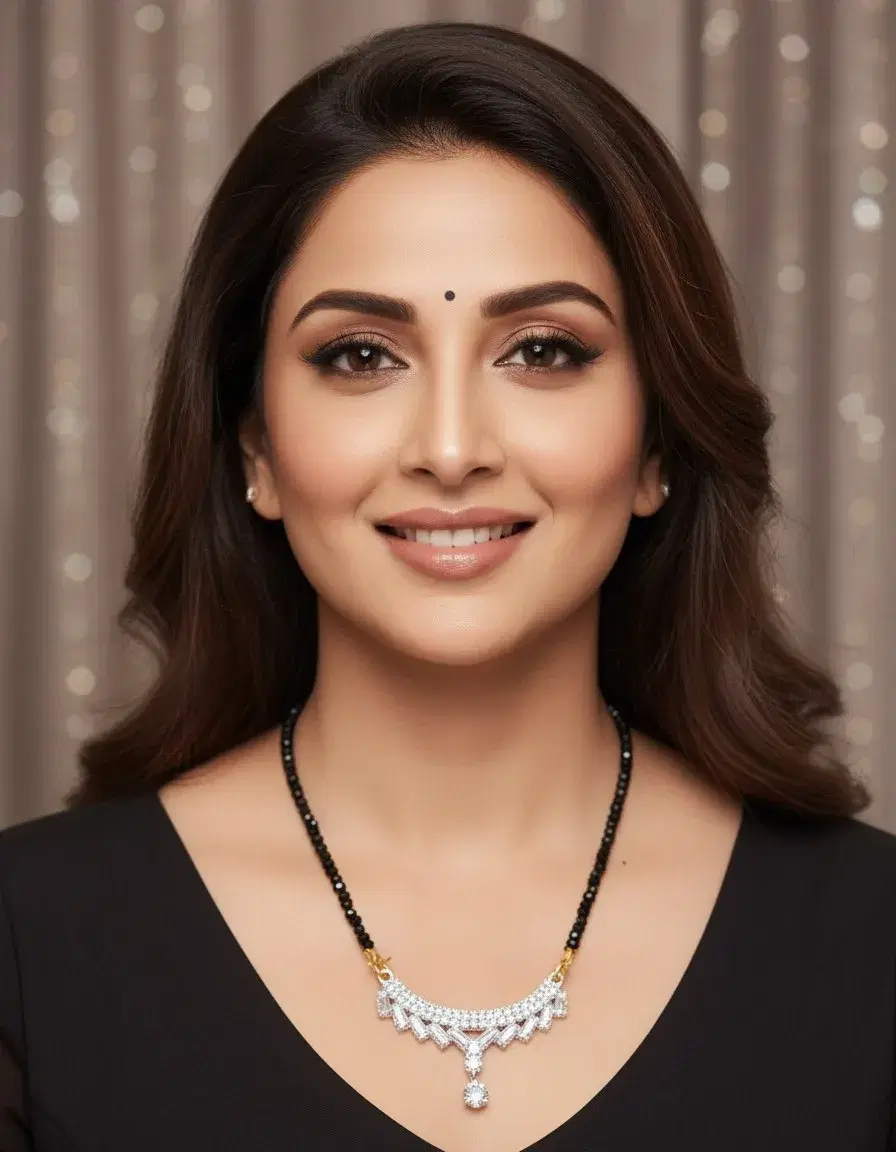 Traditional Black Beaded Mangalsutra Necklace with CZ Pendant