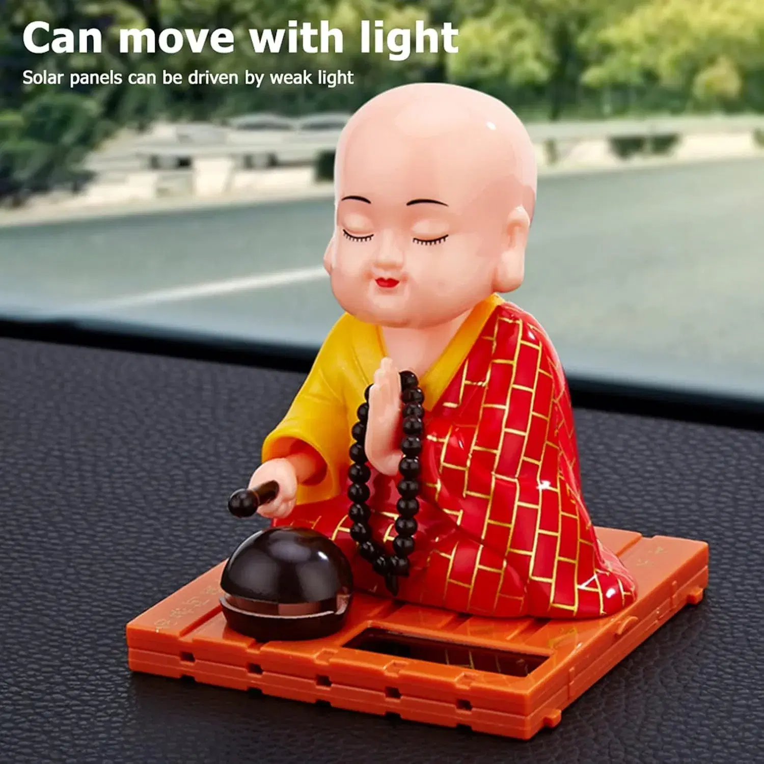 Solar-Powered Monk Dashboard Bobblehead Figurine