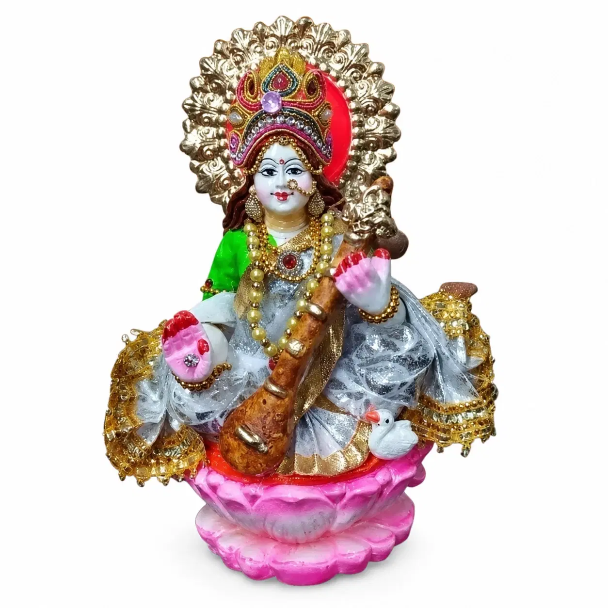Goddess saraswati idol clay  pooja room idol