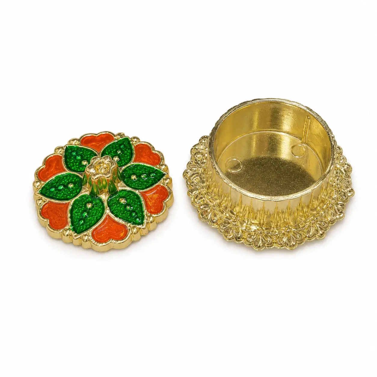 Decorative Gold-Tone Floral Kumkum Box