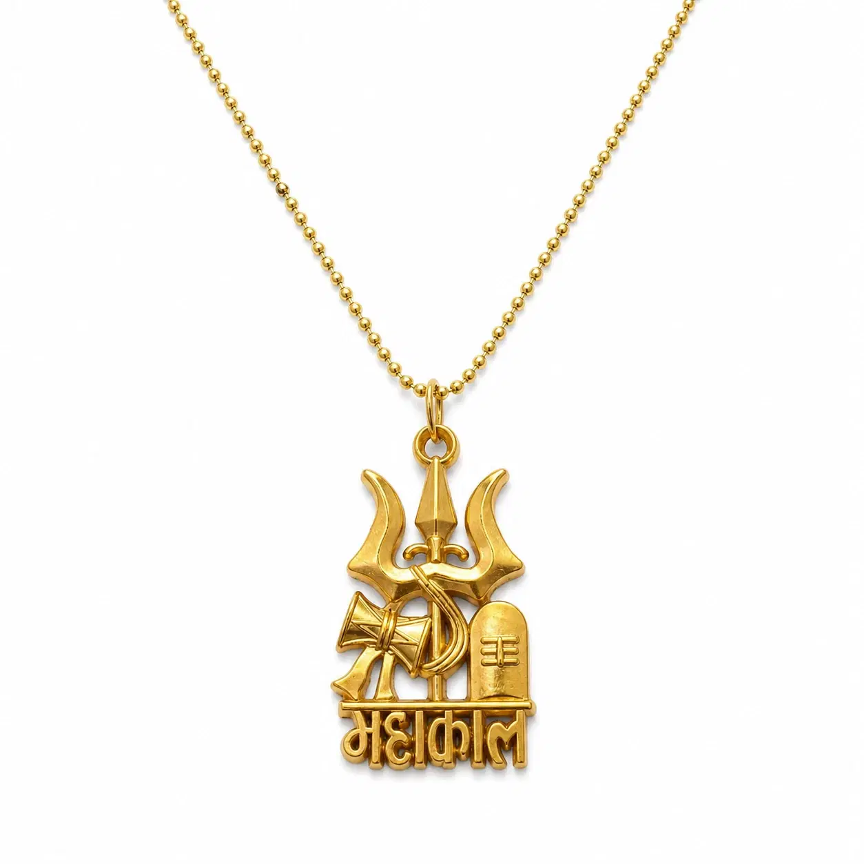 Gold-Toned Mahakal Trishul Pendant Necklace