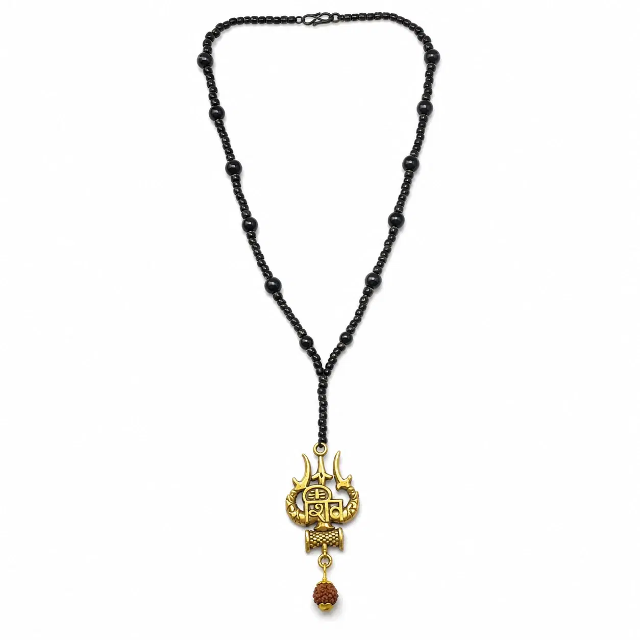 Black Beaded Shiv Trishul Pendant Necklace