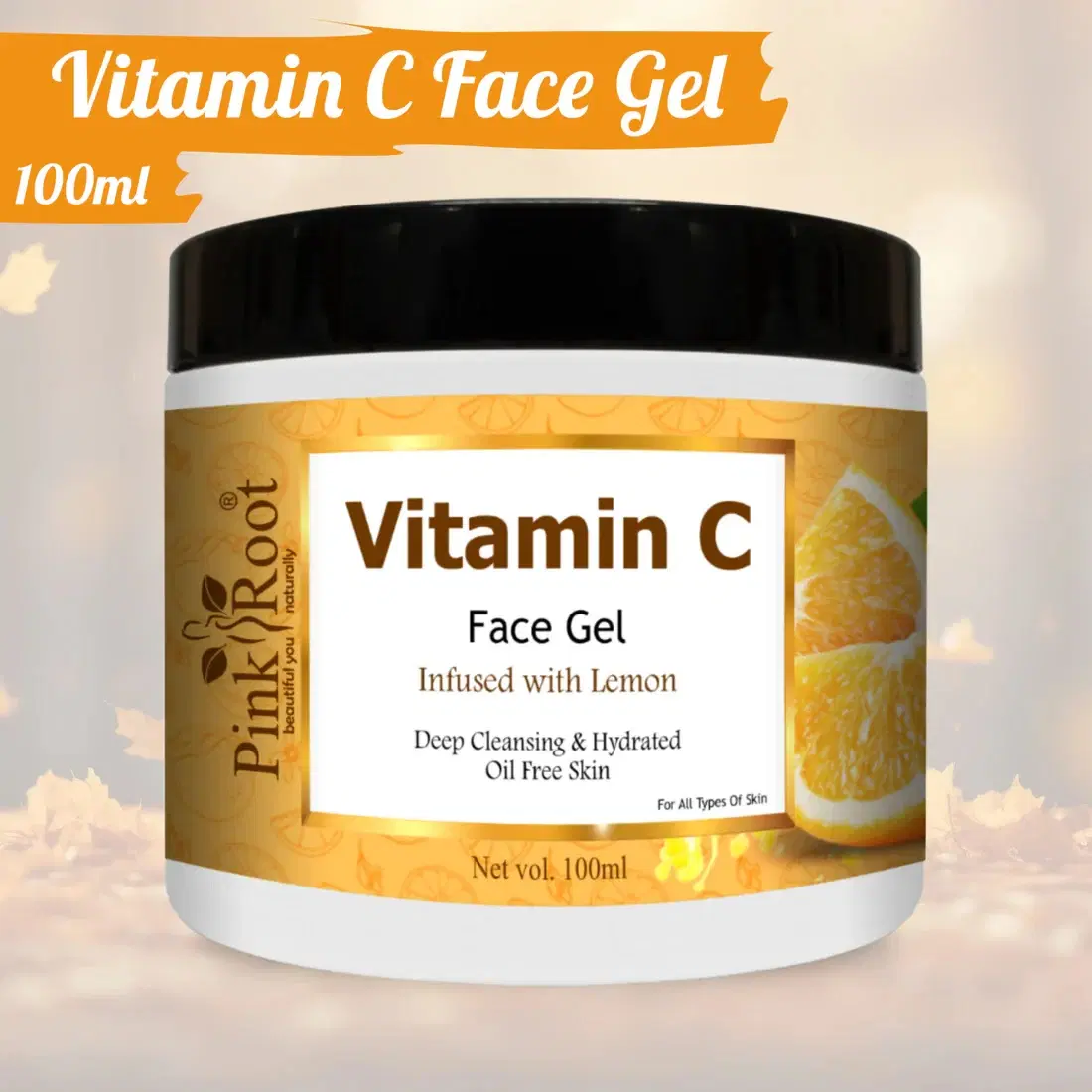 Pink Root Vitamin C Massage Gel (100 g), Vitamin C Daily Face Gel with Aloe Vera - For Skin Hydration & Brightening - Non Sticky - Light & Quick Absorbing