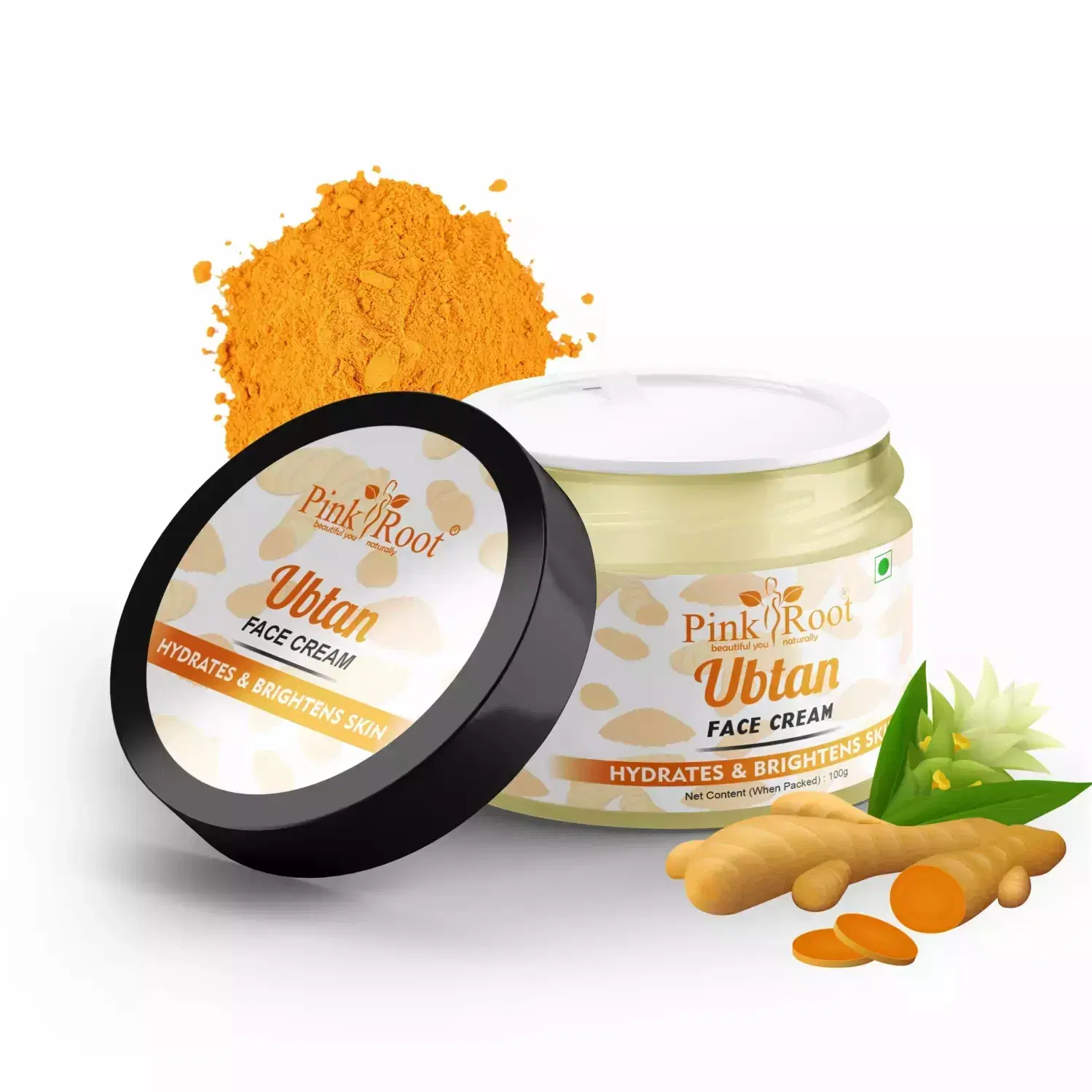 Pink Root Ubtan Massage Cream 100gm for Skin Brightening Tan Removal, Oil Control, Radiance Boosting, Rejuvenating Skin - No Parabens, Silicones