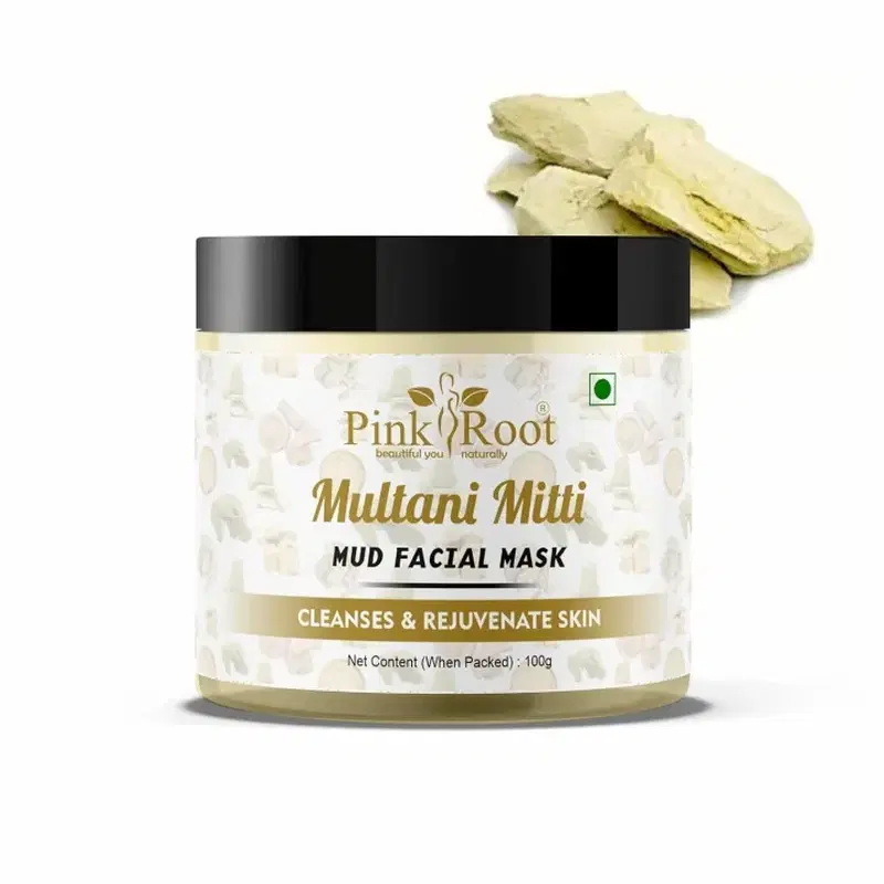 Pink Root Multani Mitti Face Mask For Anti Tan, Anti Acne, Soft & Blemish Free Skin (100 g)
