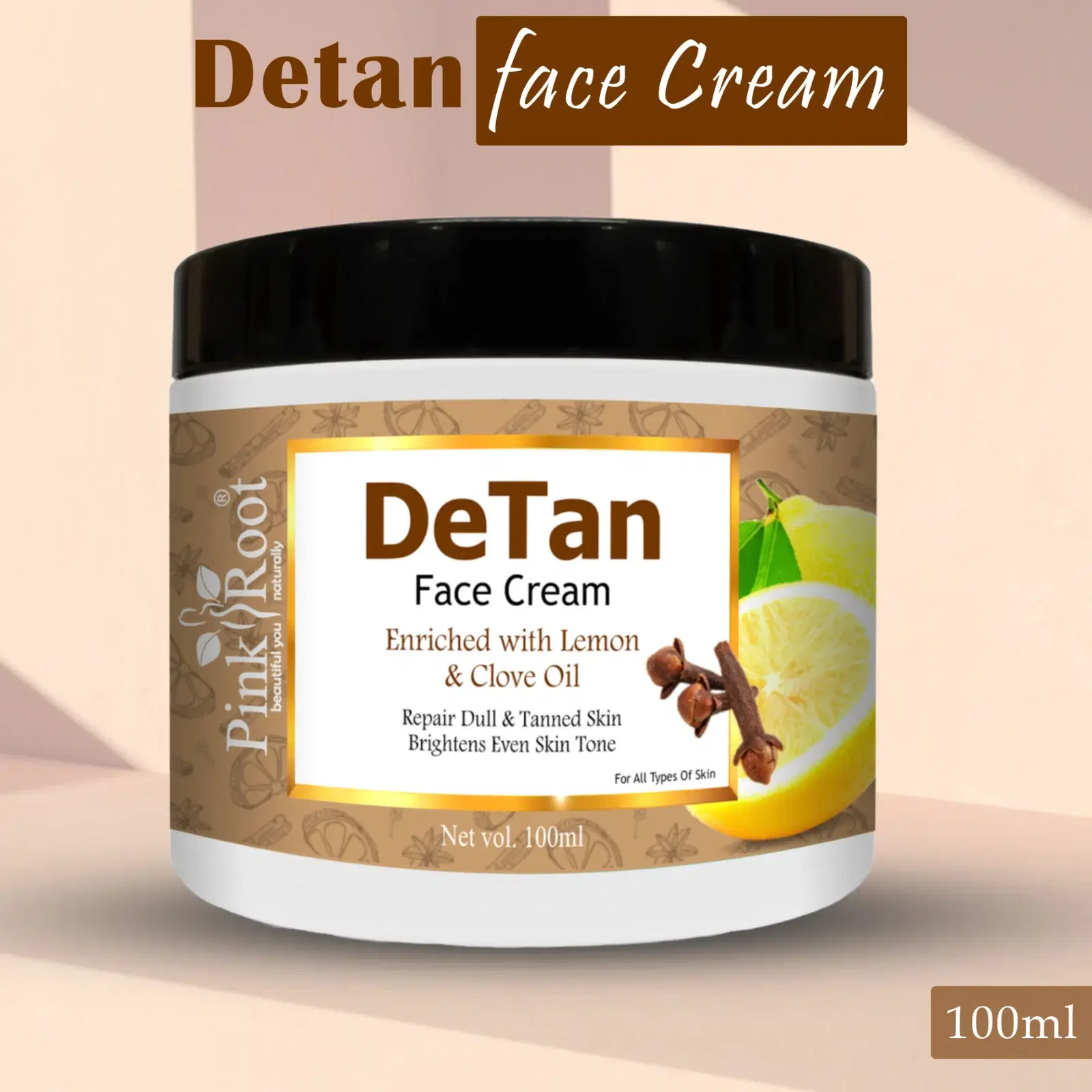 Pink Root Detan Tan Removal Face Cream, Reduces Sun Tan , Hyperpigmentation & Dark Spots|Dermatologically Tested - For Tan Removal  (100 g)