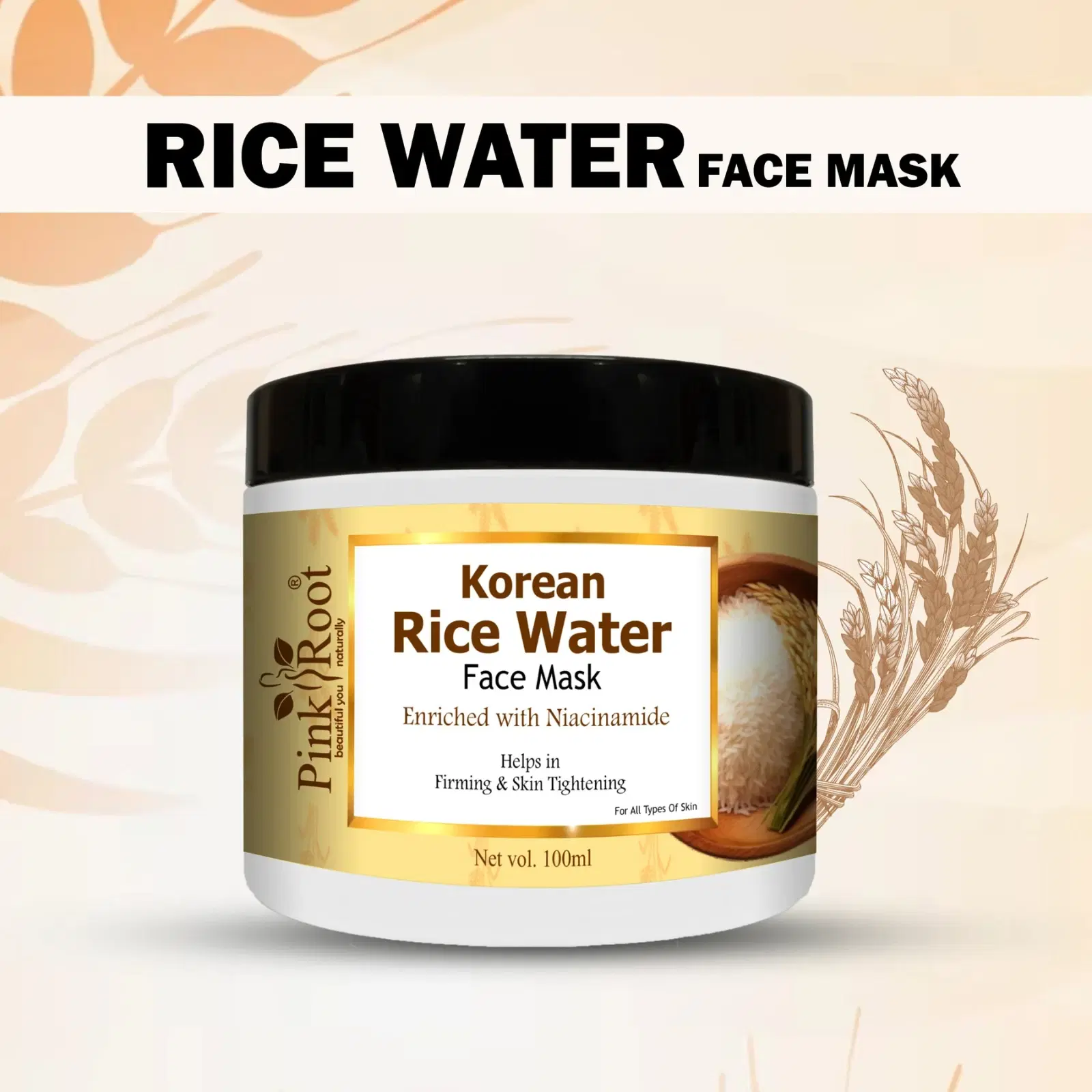Pink Root Rice water Face & body Mask 100gm helps in Skin Tightening, Brightening and Control Acne and Blemish
