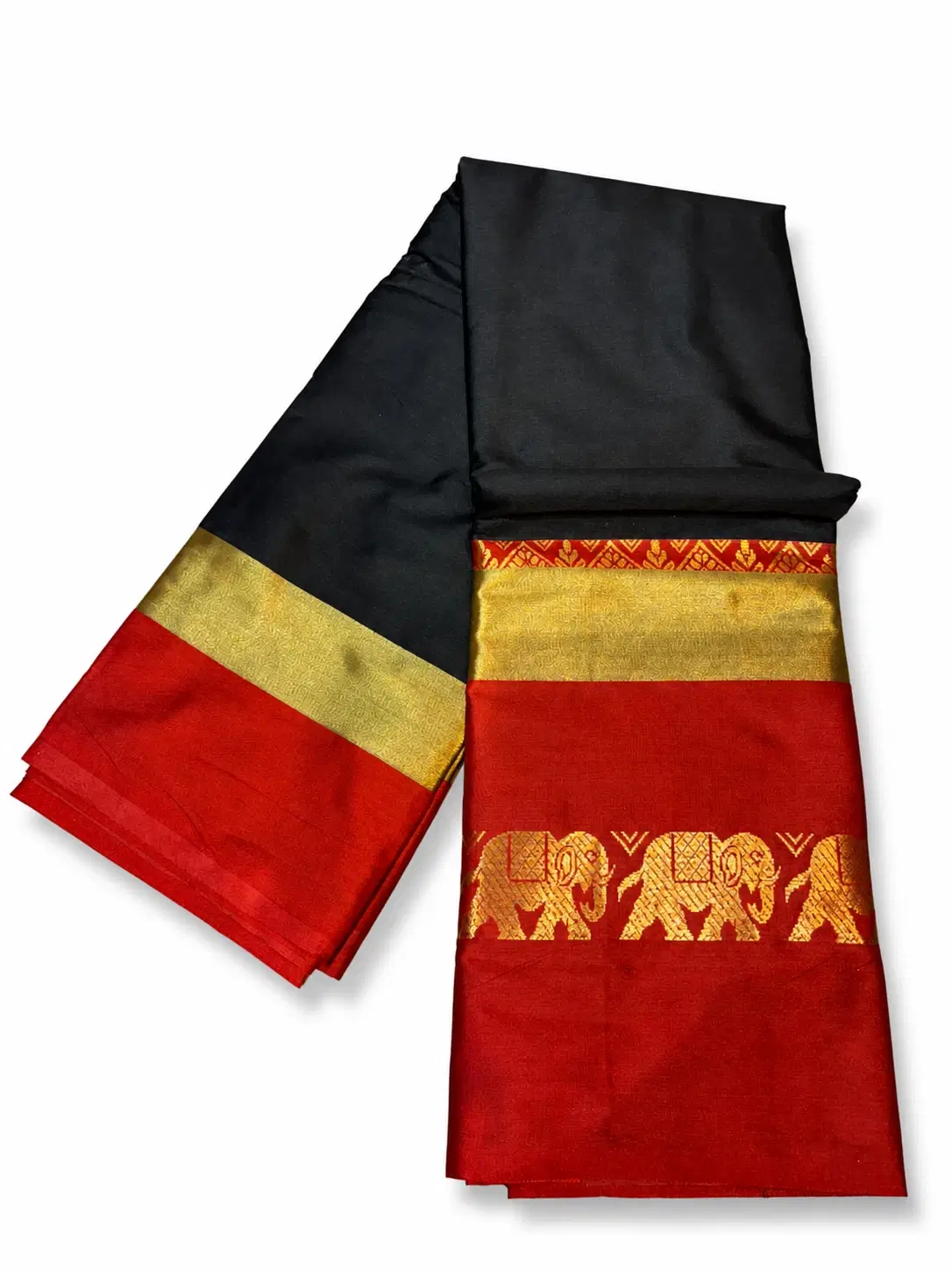 Traditional Indian Silk Saree with Gold Elephant Border