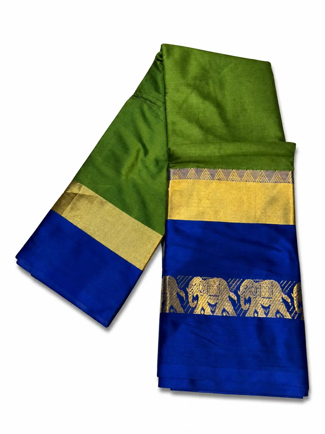 Traditional Indian Silk Saree with Gold Elephant Border