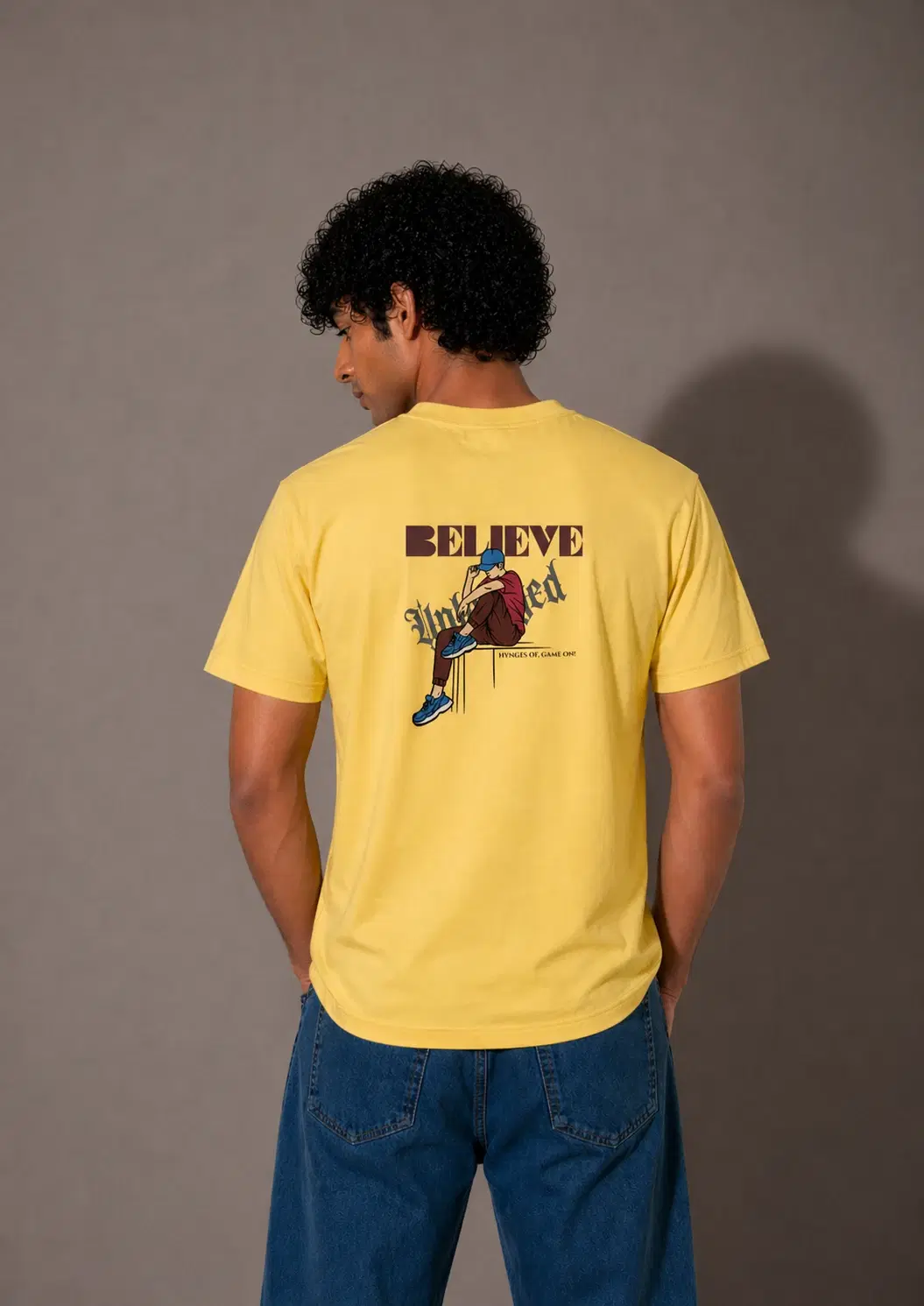 Men Yellow Graphic Seamless Printed T-Shirt