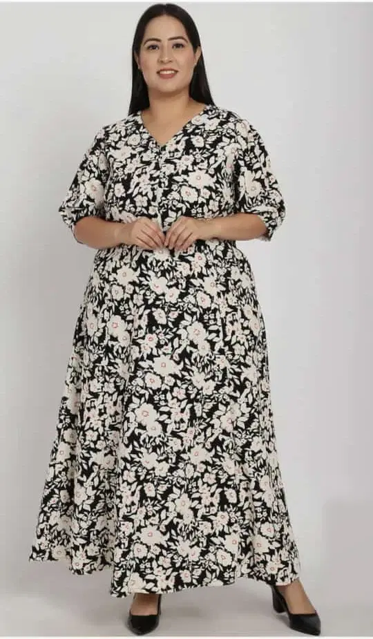 Women Black & White Floral Print Maxi Dress