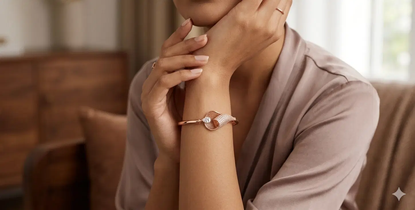 Rose Gold Crystal Swan Cuff Bracelet
