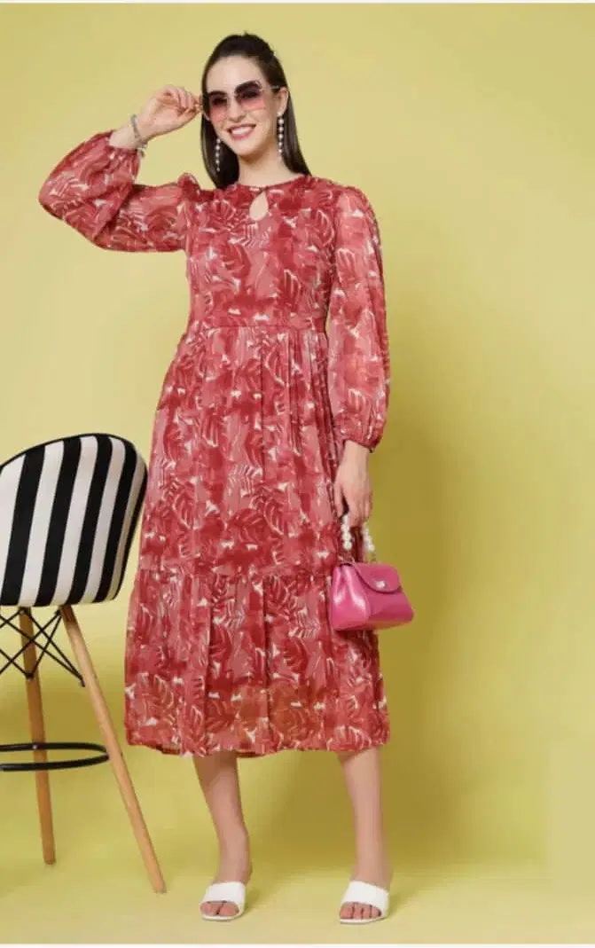 Women’s Rust Floral Print Midi Dress