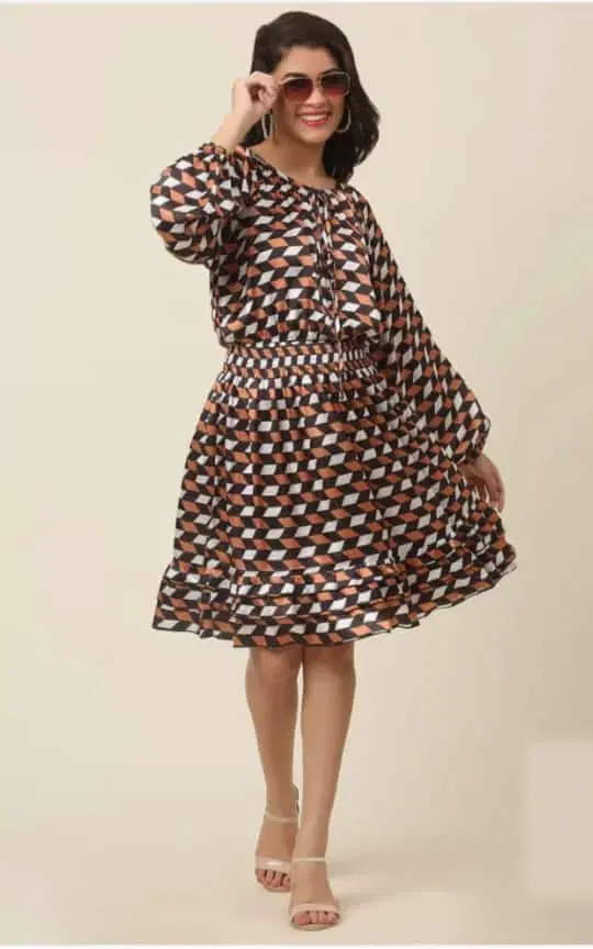 Women's Black & White Printed Midi Dress
