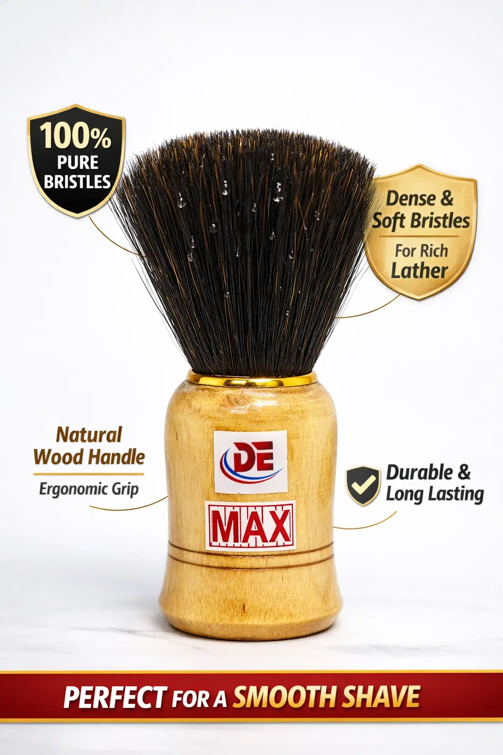MAX Wooden Handle Shaving Brush with Pure Bristles