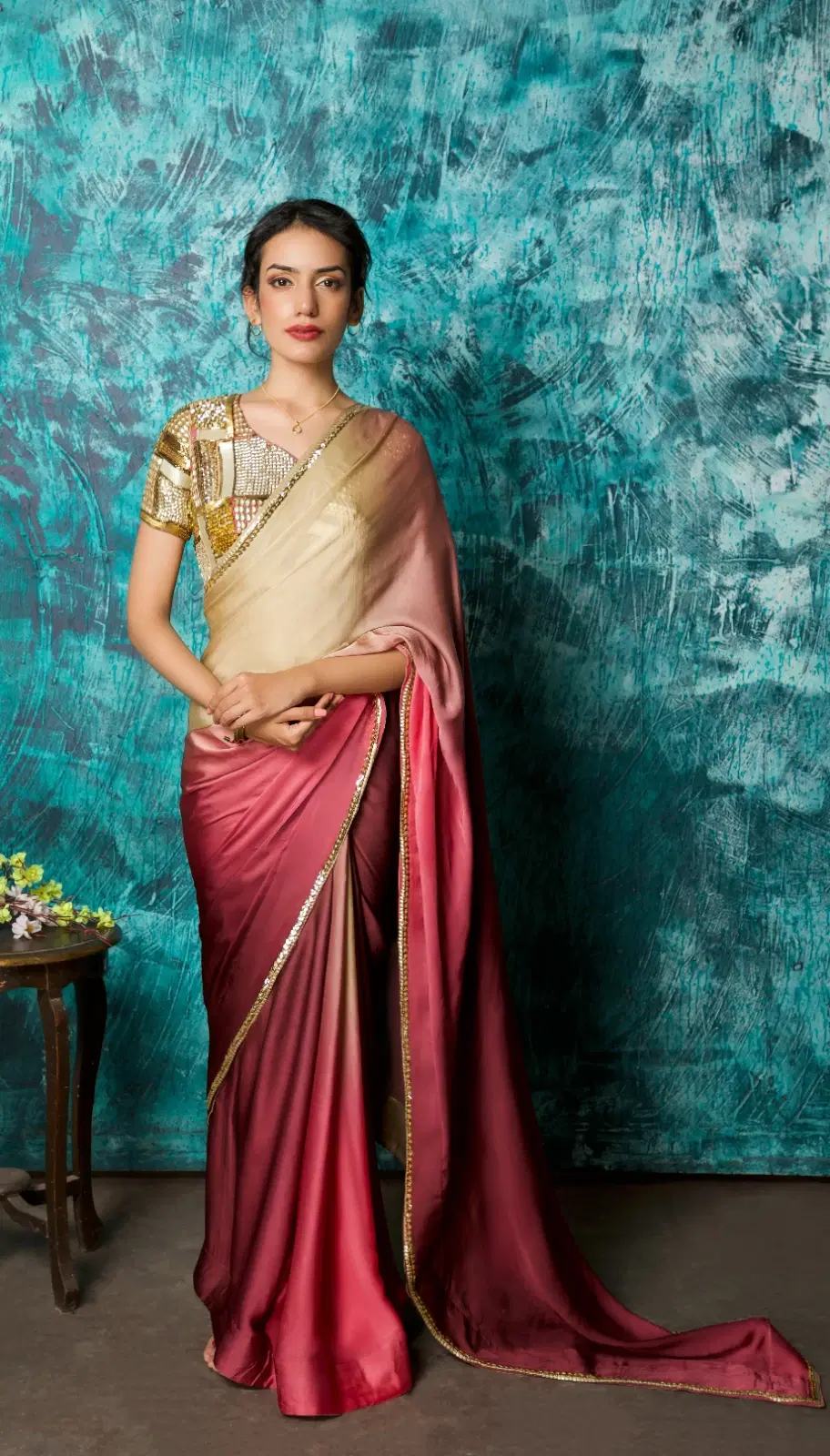 Women's Ombre Silk Saree with Embellished Border