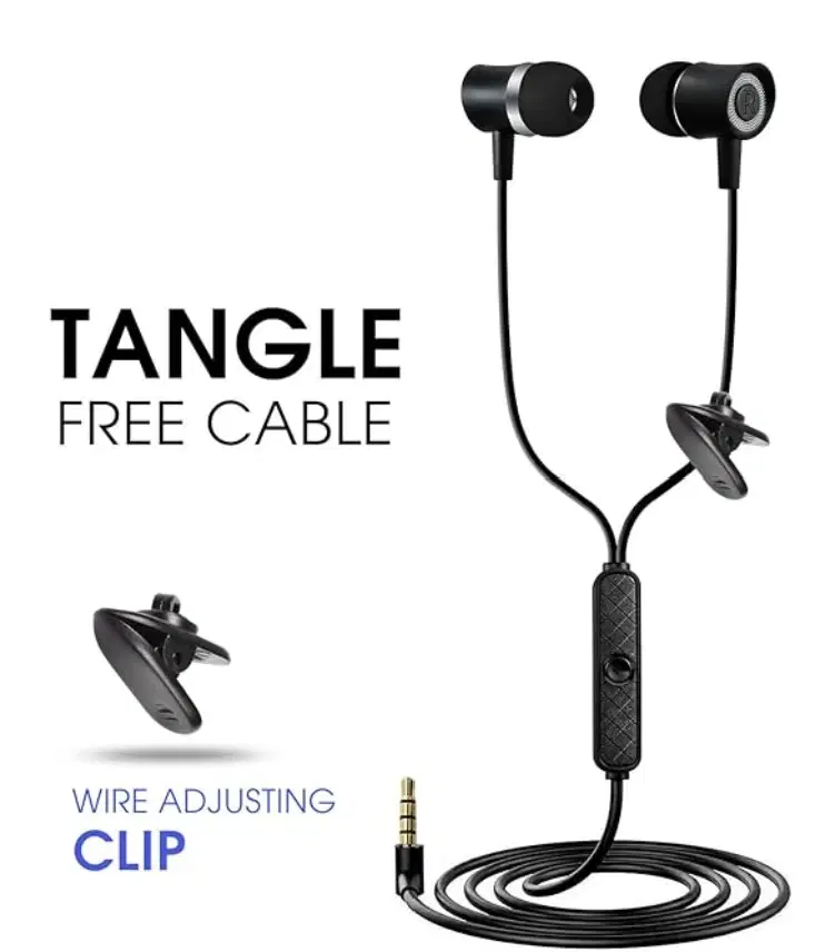 Amkette M7 Wired Earphones with 10mm Neodymium Drivers, Universal 3.5mm 90 Degree Angled Gold Plated Jack and Lightweight Earbuds - 1.2 Meters (3.93 Feet) (Black)