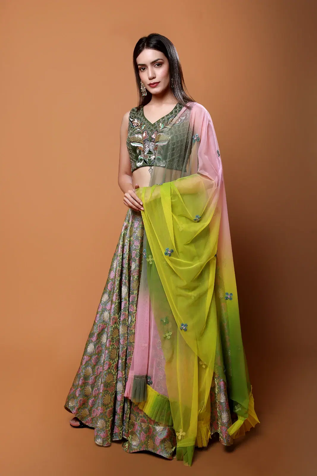 Women's Embroidered Floral Lehenga Set with Dupatta